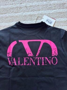 Valentino Black Tee with Hot Pink Logo - Kids